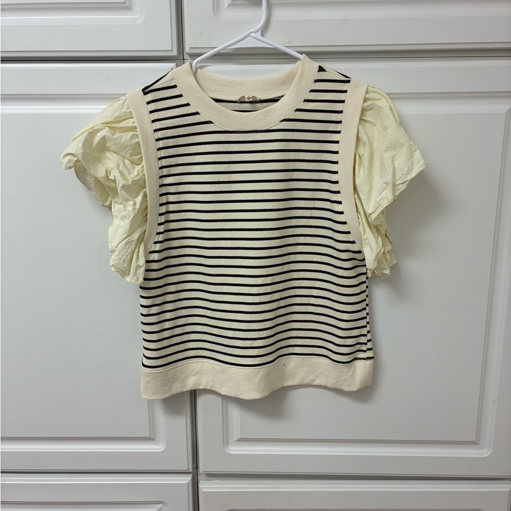 JODIFL Cream and Black Striped Top